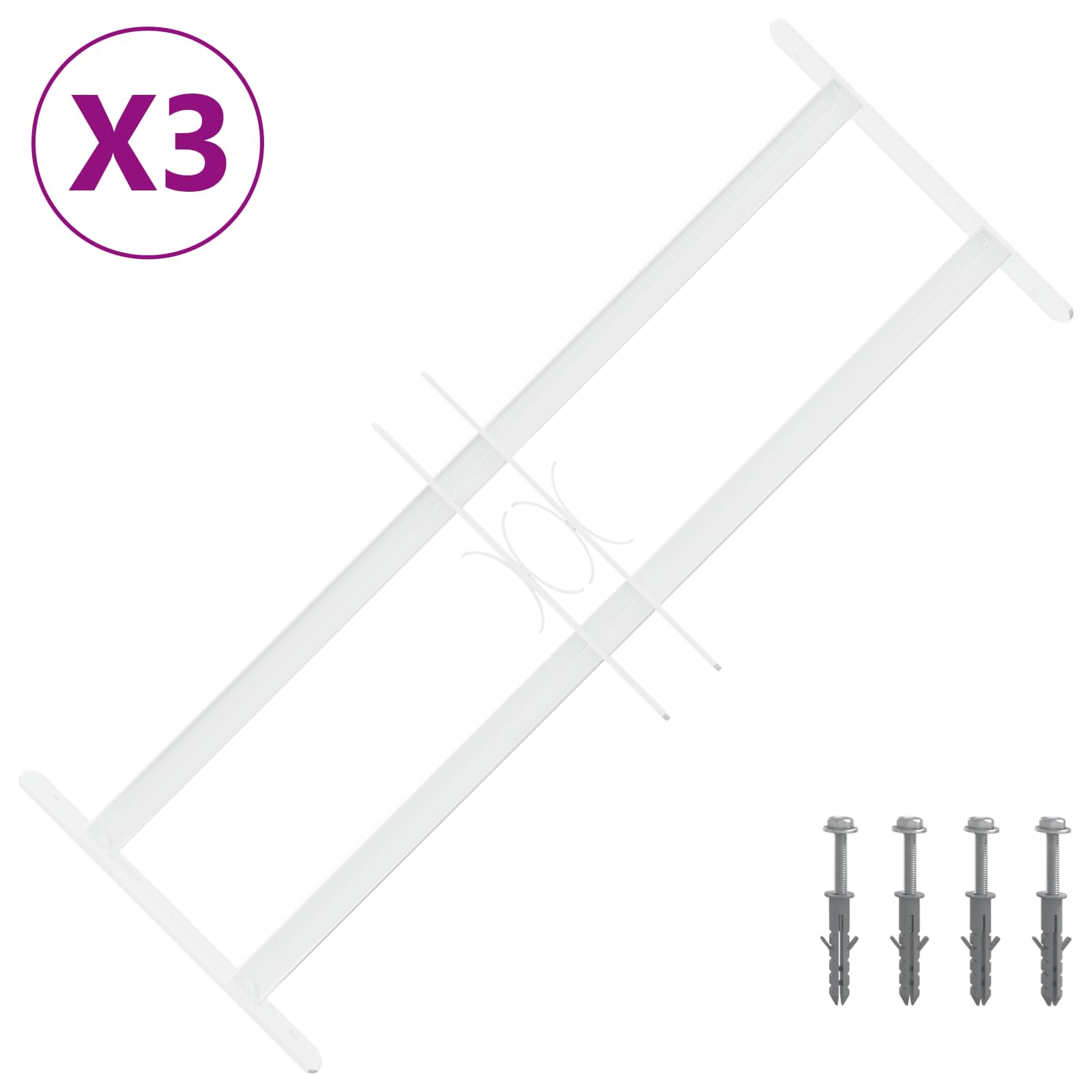 vidaXL Krata bezpieczeństwa do okien z 2 poprzeczkami 3 pcs 43-74 cm