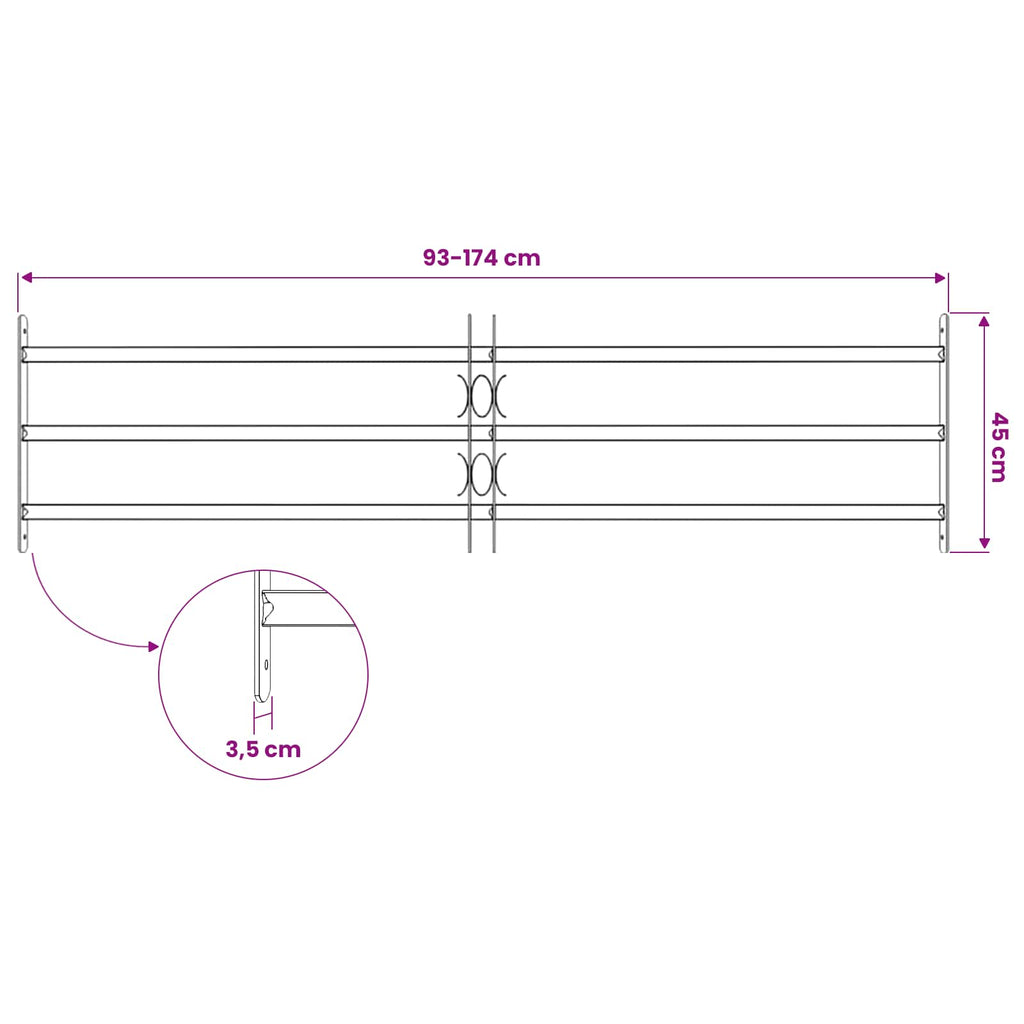vidaXL Krata zabezpieczająca do okien z 3 poprzeczkami 3 pcs 93-174 cm