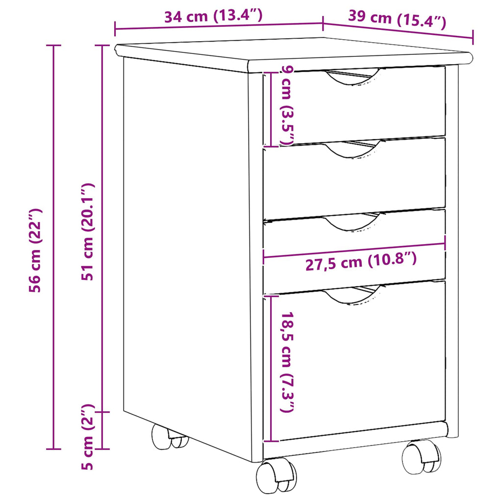 vidaXL Rolkowa szafka Brązowy 34 x 39 x 56 cm Lite drewno sosnowe