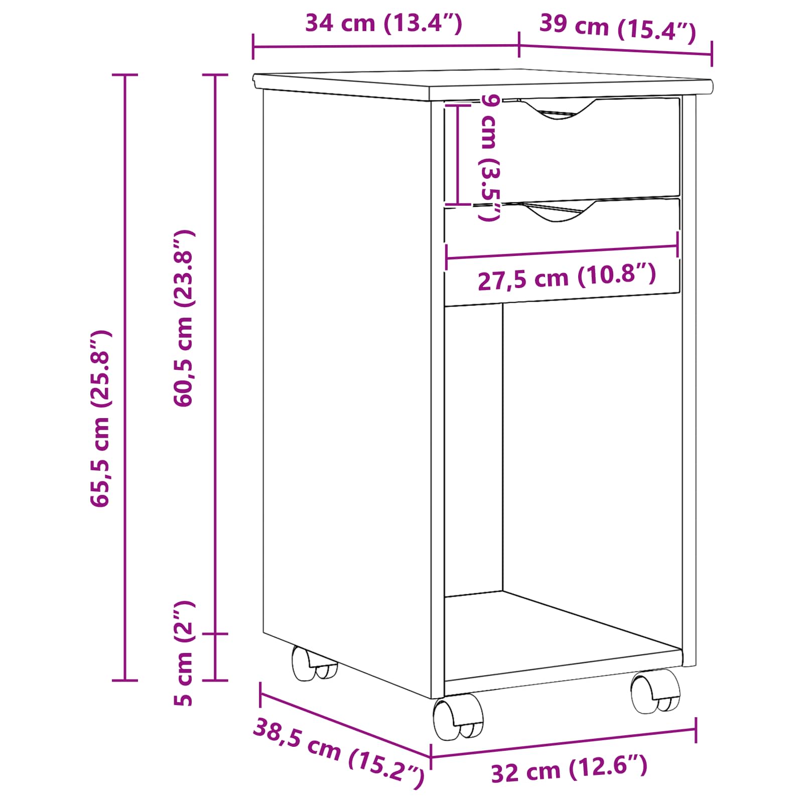 vidaXL Rolkowa szafka Brązowy 34 x 39 x 65,5 cm Lite drewno sosnowe