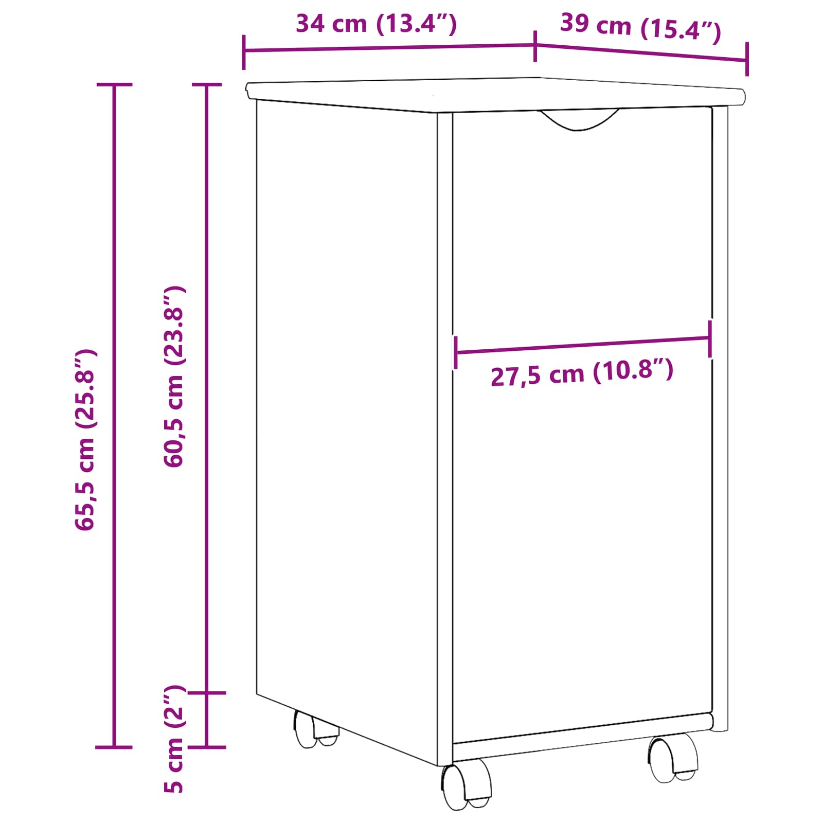 vidaXL Rolkowa szafka Brązowy 34 x 39 x 65,5 cm Lite drewno sosnowe