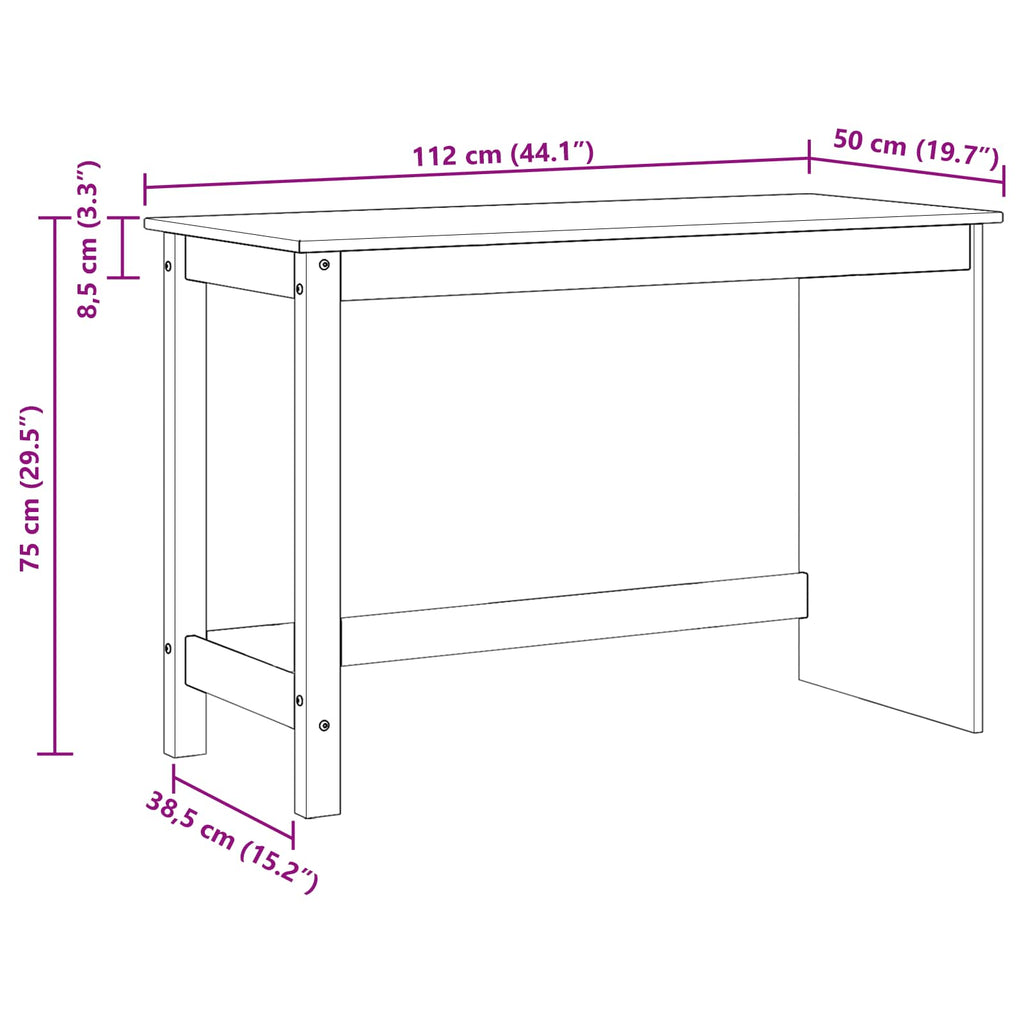 vidaXL Biurko Brązowy 112 x 50 x 75 cm Lite drewno sosnowe