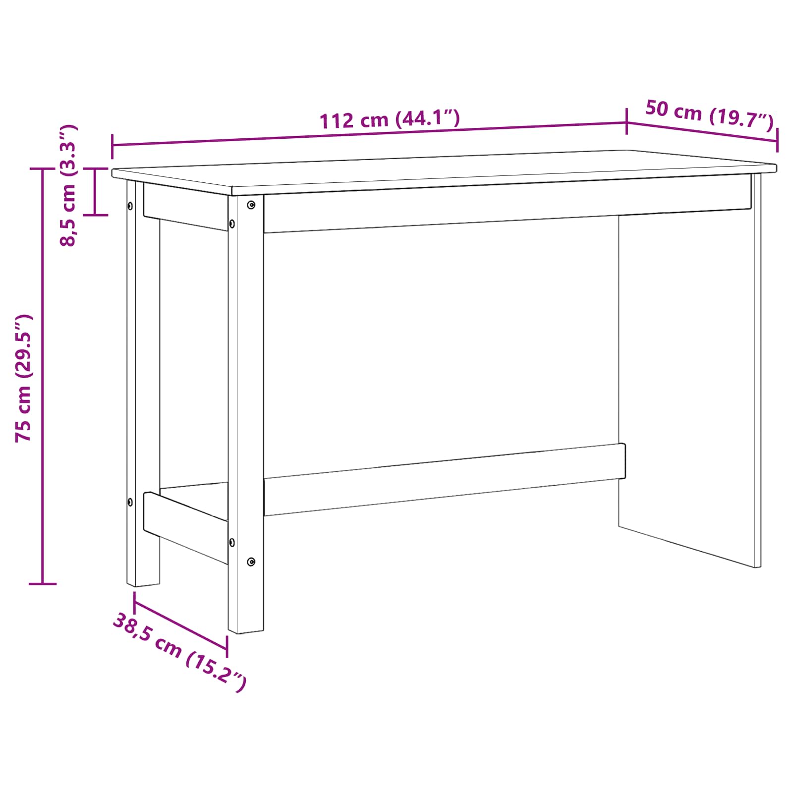 vidaXL Biurko Brązowy 112 x 50 x 75 cm Lite drewno sosnowe
