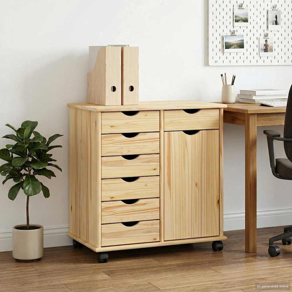 vidaXL Rolkowa szafka Brązowy 63,5 x 39 x 65,5 cm Lite drewno sosnowe