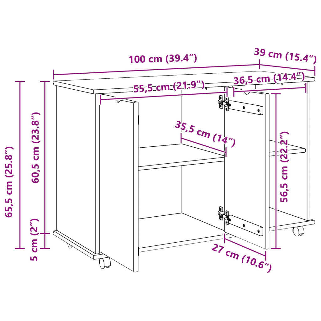 vidaXL Rolkowa szafka Brązowy 100 x 39 x 65,5 cm Lite drewno sosnowe