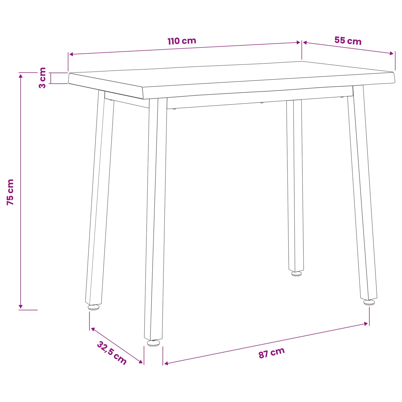 vidaXL 110 x 55 x 75 cm Lite Drewno Akacji Naturalny i czarny