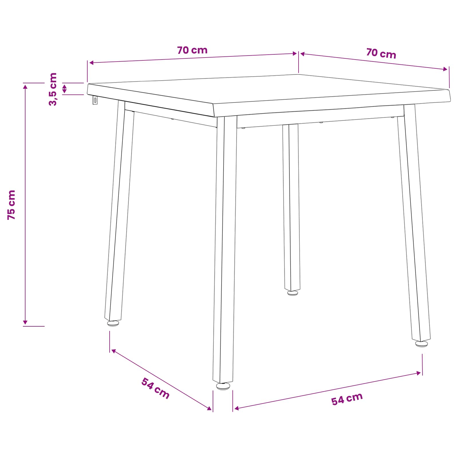 vidaXL 70 x 70 x 75 cm Lite Drewno Akacji Naturalny i czarny Kwadrat