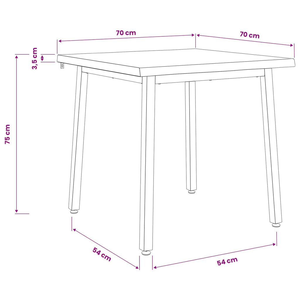 vidaXL 70 x 70 x 75 cm Lite Drewno Akacji biały i czarny Kwadrat