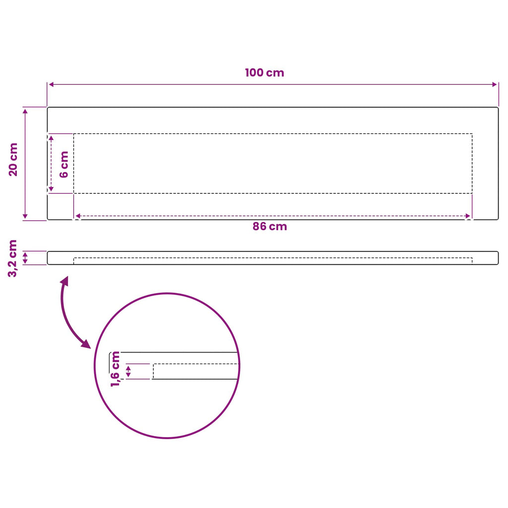 vidaXL Prostokątny Blat Stołu 100 x 20 x 3,2 cm Prostokątny