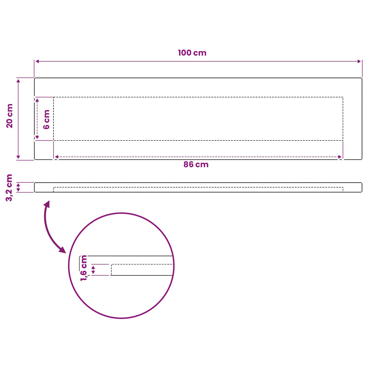 vidaXL Prostokątny Blat Stołu 100 x 20 x 3,2 cm Prostokątny