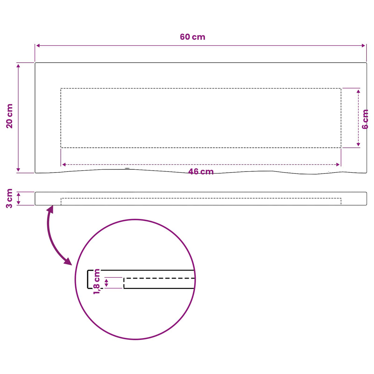 vidaXL Prostokątny Blat Stołu 60 x 20 x 3 cm Prostokątny