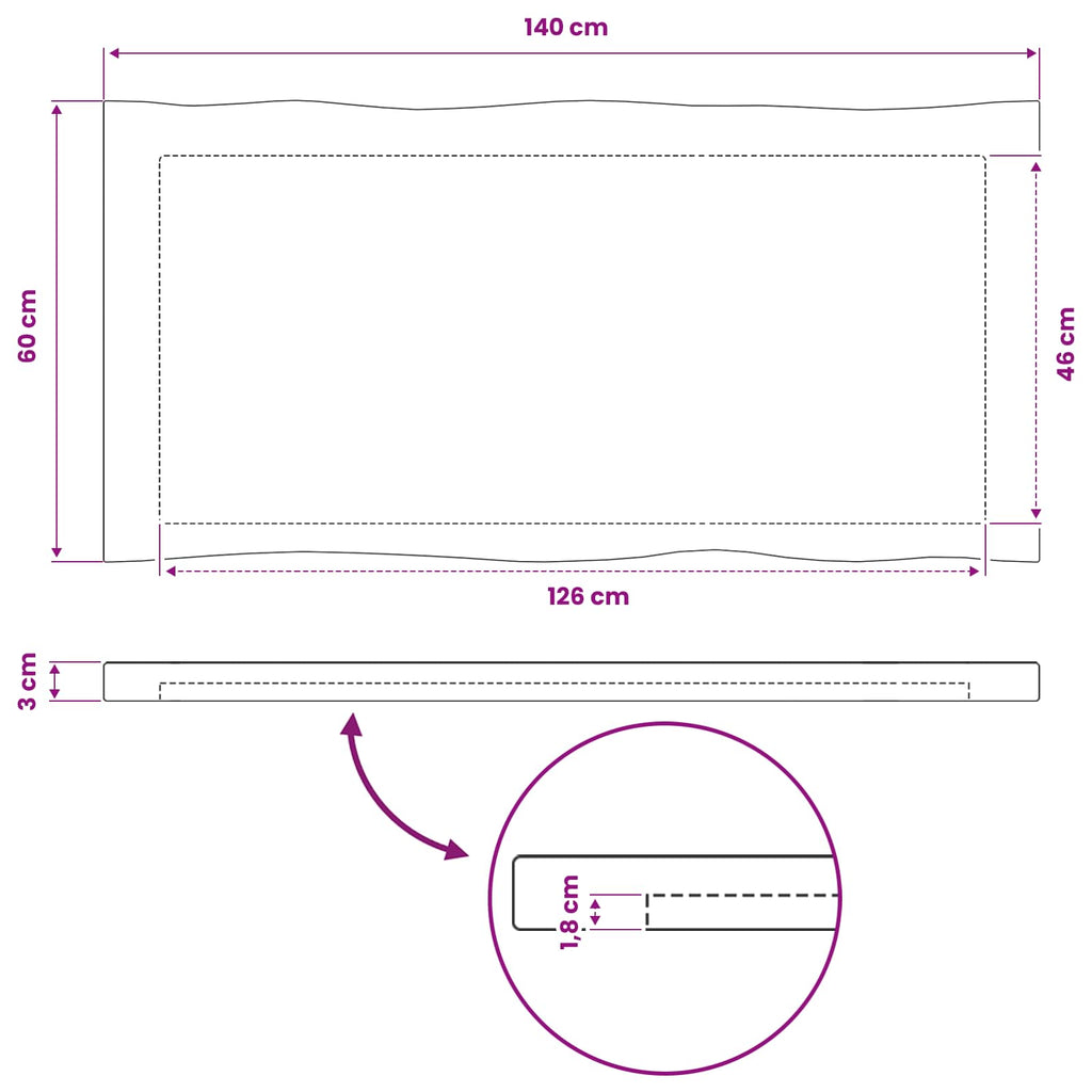 vidaXL Prostokątny Blat Stołu 140 x 60 x 3 cm Prostokątny