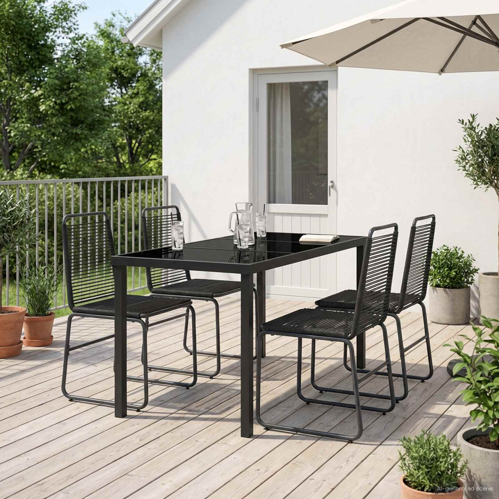 vidaXL Zestaw ogrodowy 5 szt. Czarny Metal i Rattan