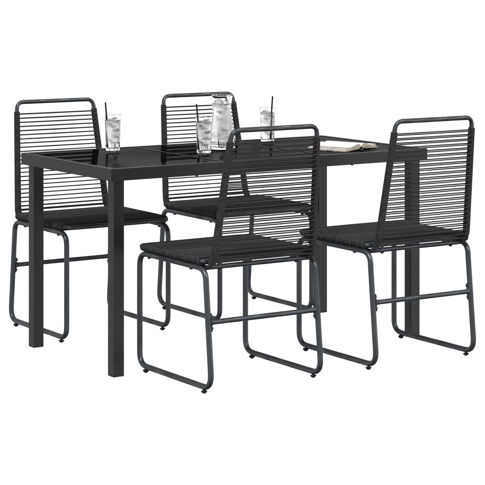 vidaXL Zestaw ogrodowy 5 szt. Czarny Metal i Rattan
