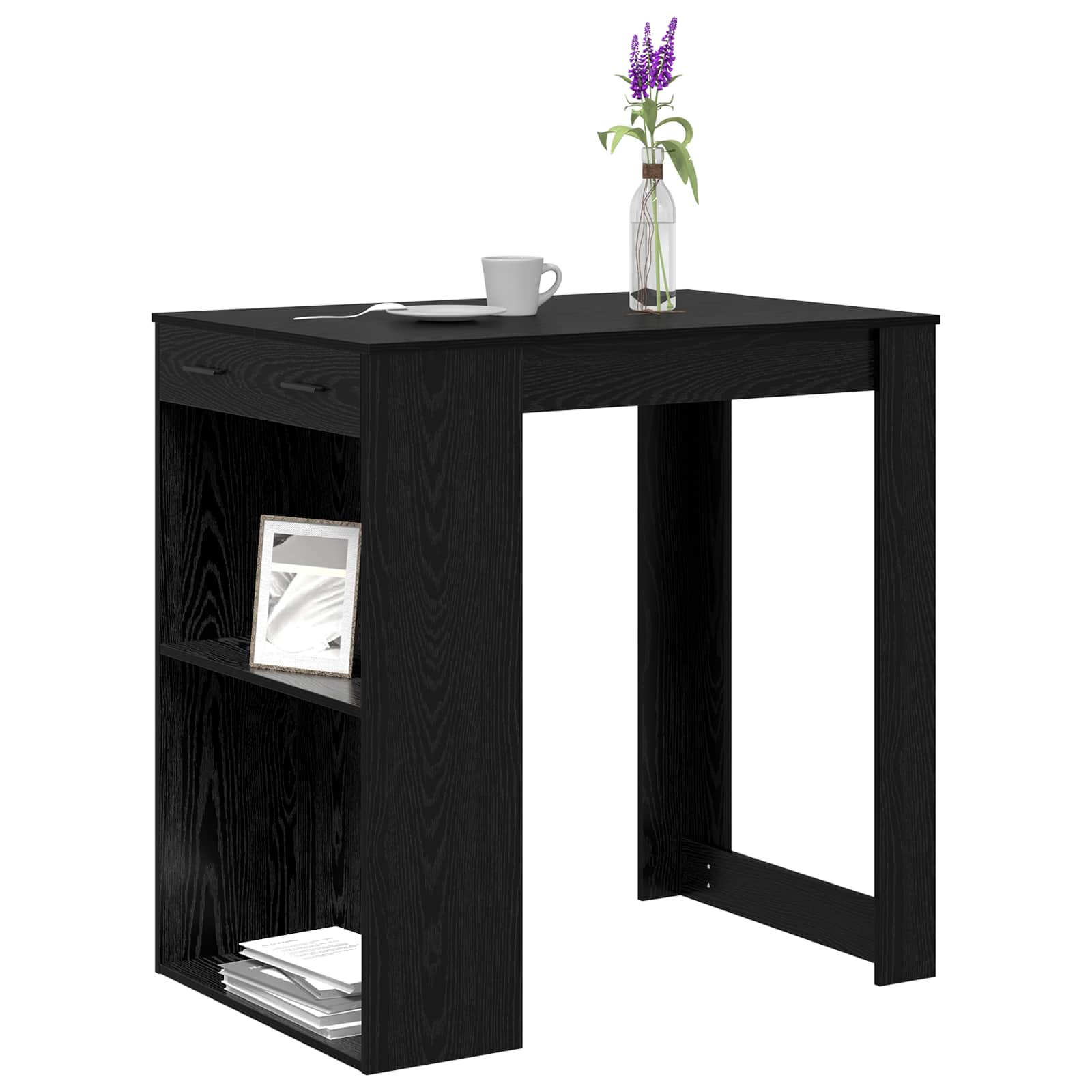 vidaXL Stół barowy z szufladą z półką Czarny Dąb 102 x 70 x 103,5 cm