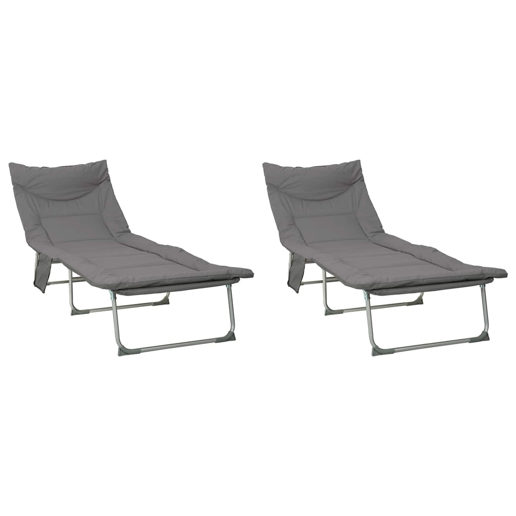 vidaXL Składany leżak słoneczny z poduszką 2 pcs antracytowy
