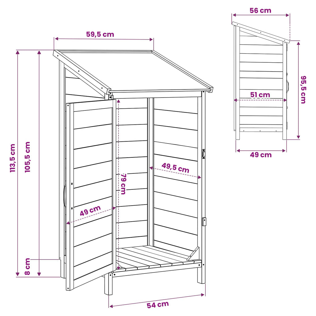vidaXL Shed ogrodowy Szary 59 x 56 x 113,5 cm Drewno Świerkowe