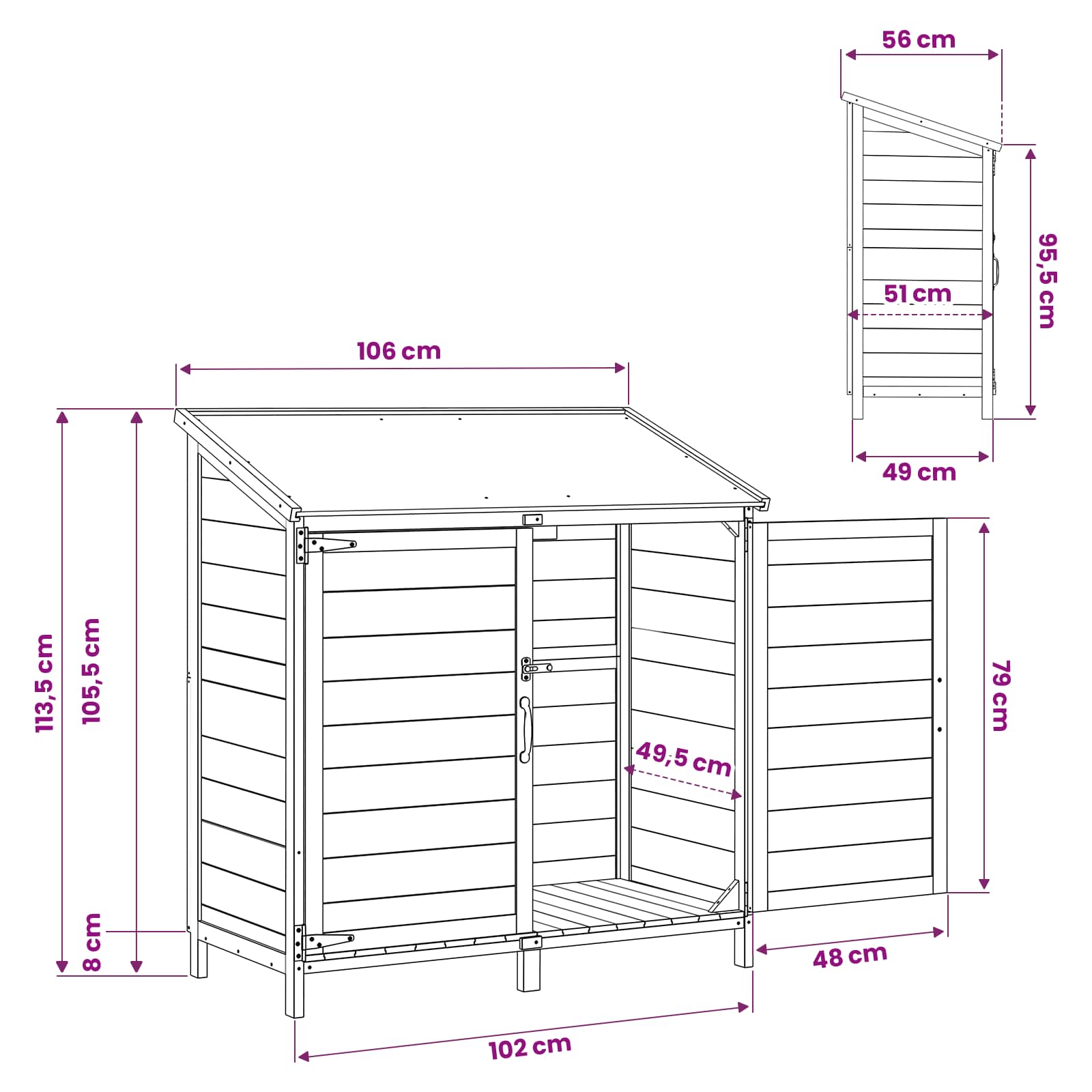 vidaXL Shed ogrodowy naturalny 106,5 x 56 x 113,5 cm Drewno Świerkowe