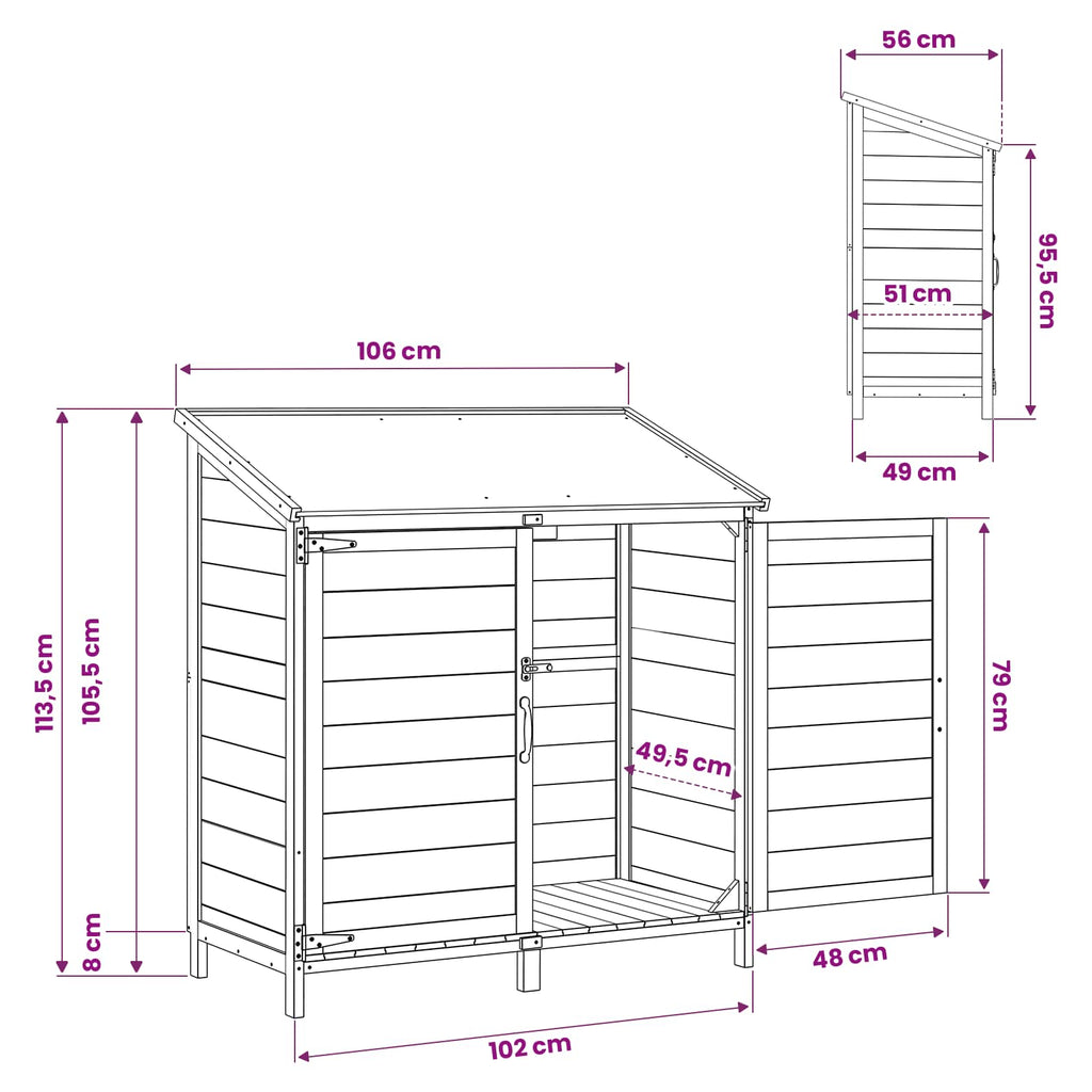 vidaXL Shed ogrodowy Biały 106,5 x 56 x 113,5 cm Drewno Świerkowe