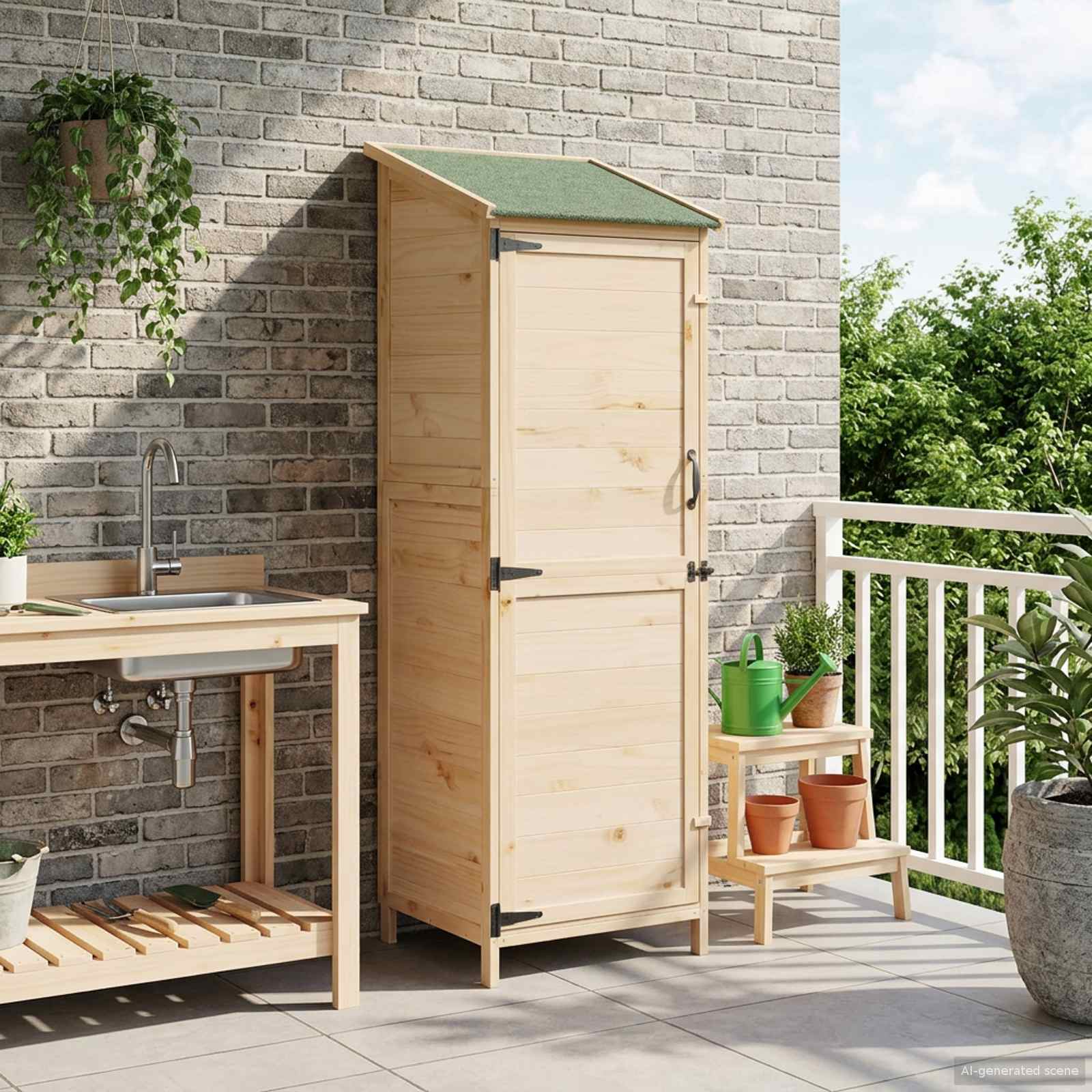 vidaXL Shed ogrodowy naturalny 59,5 x 56 x 176,5 cm Drewno Świerkowe