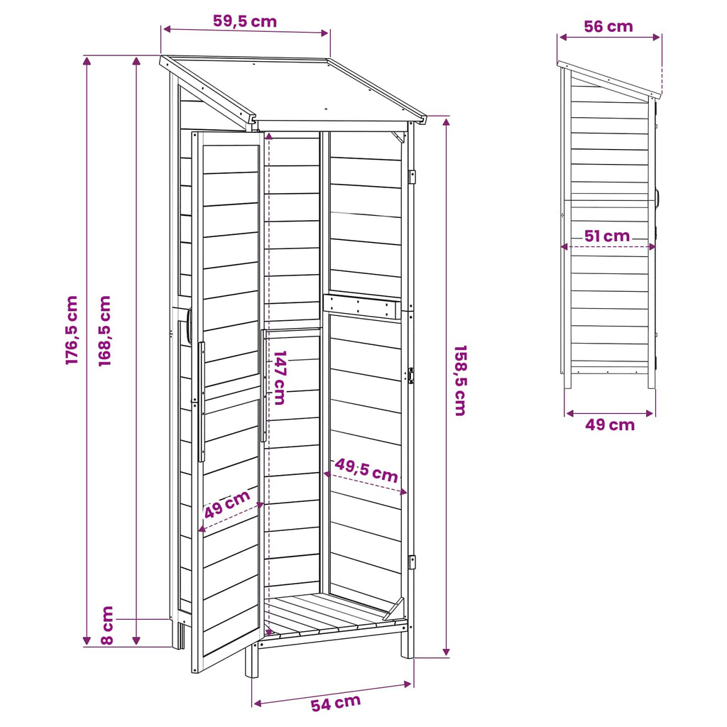 vidaXL Shed ogrodowy naturalny 59,5 x 56 x 176,5 cm Drewno Świerkowe