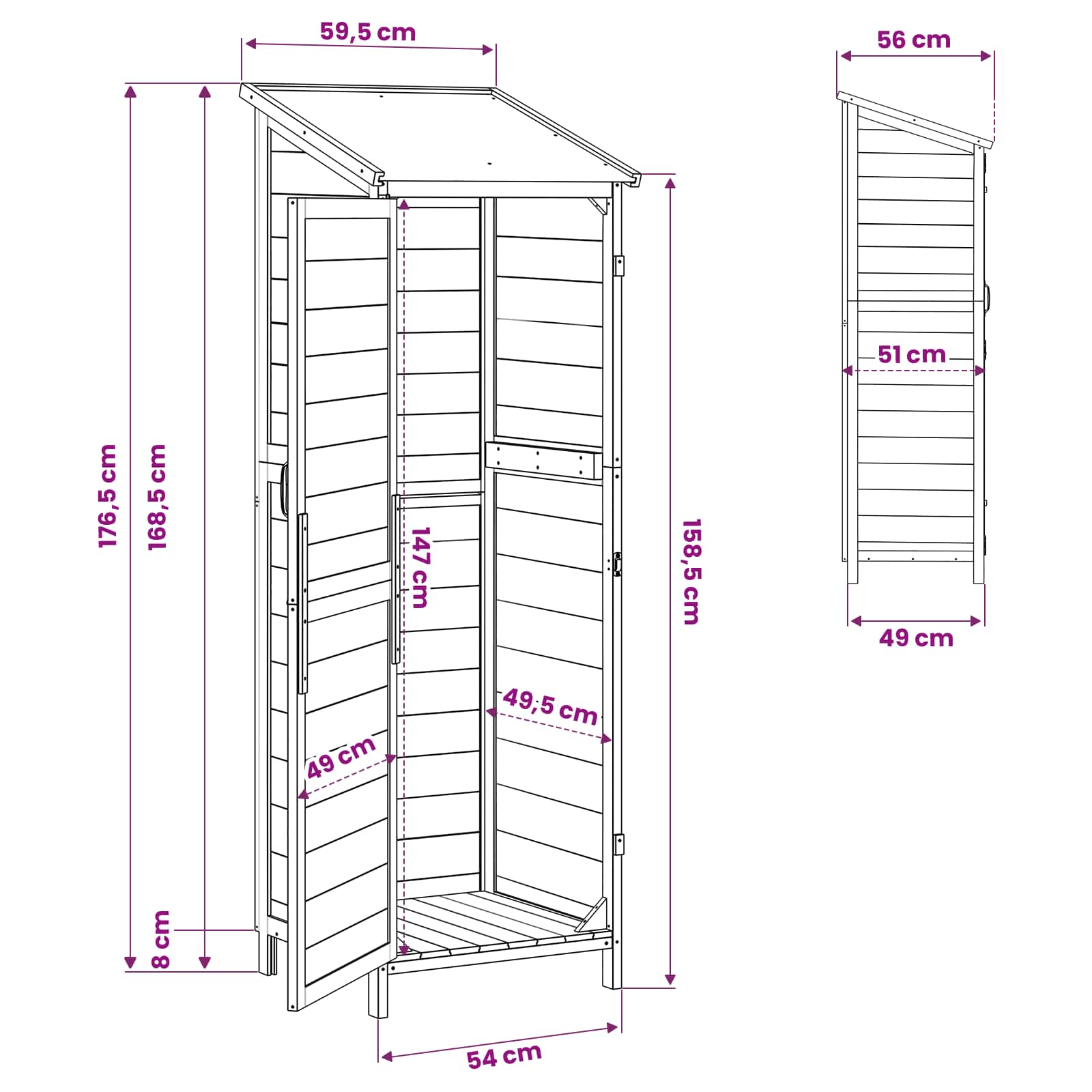 vidaXL Shed ogrodowy Biały 59,5 x 56 x 176,5 cm Drewno Świerkowe