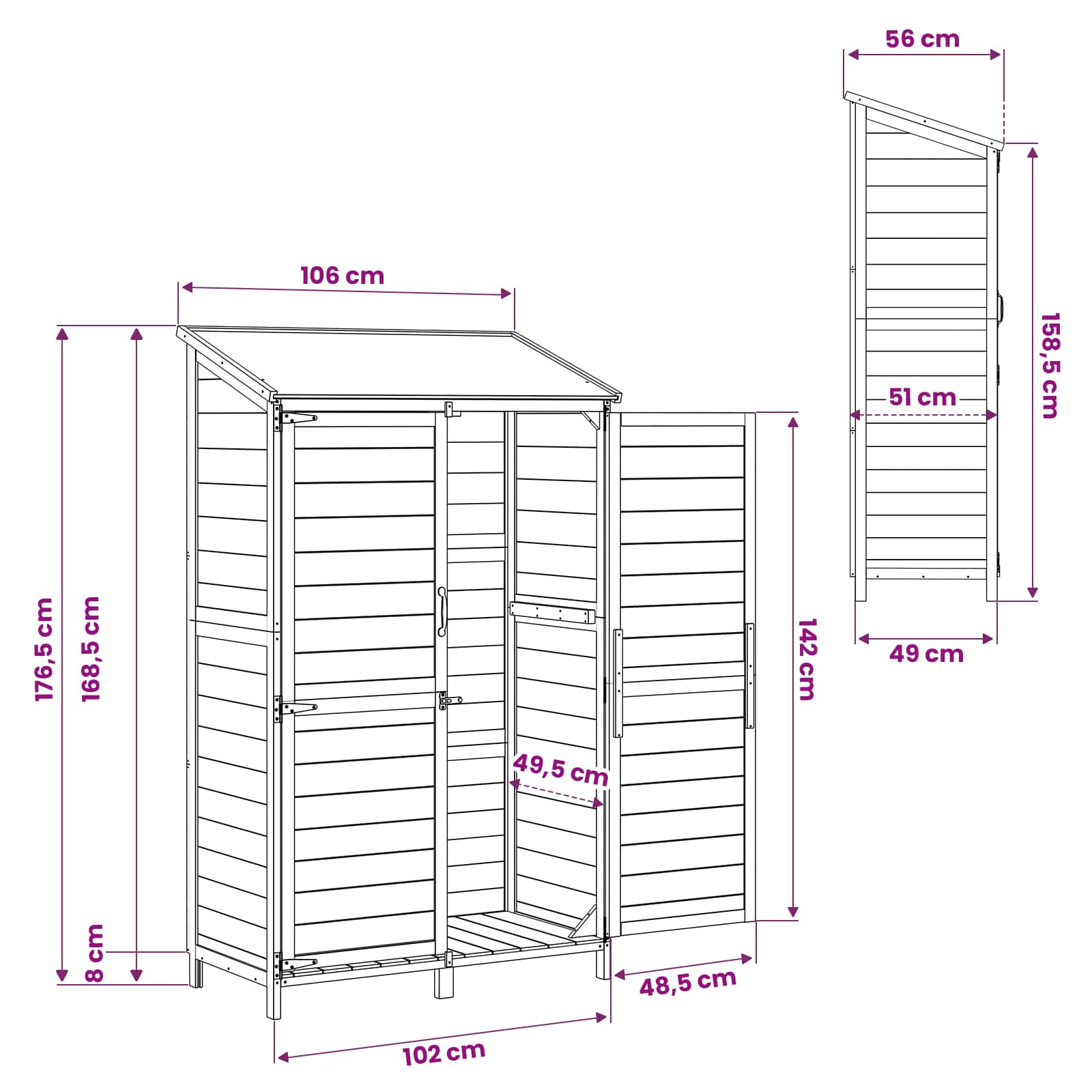 vidaXL Shed ogrodowy naturalny 106,5 x 56 x 176 cm Drewno Świerkowe