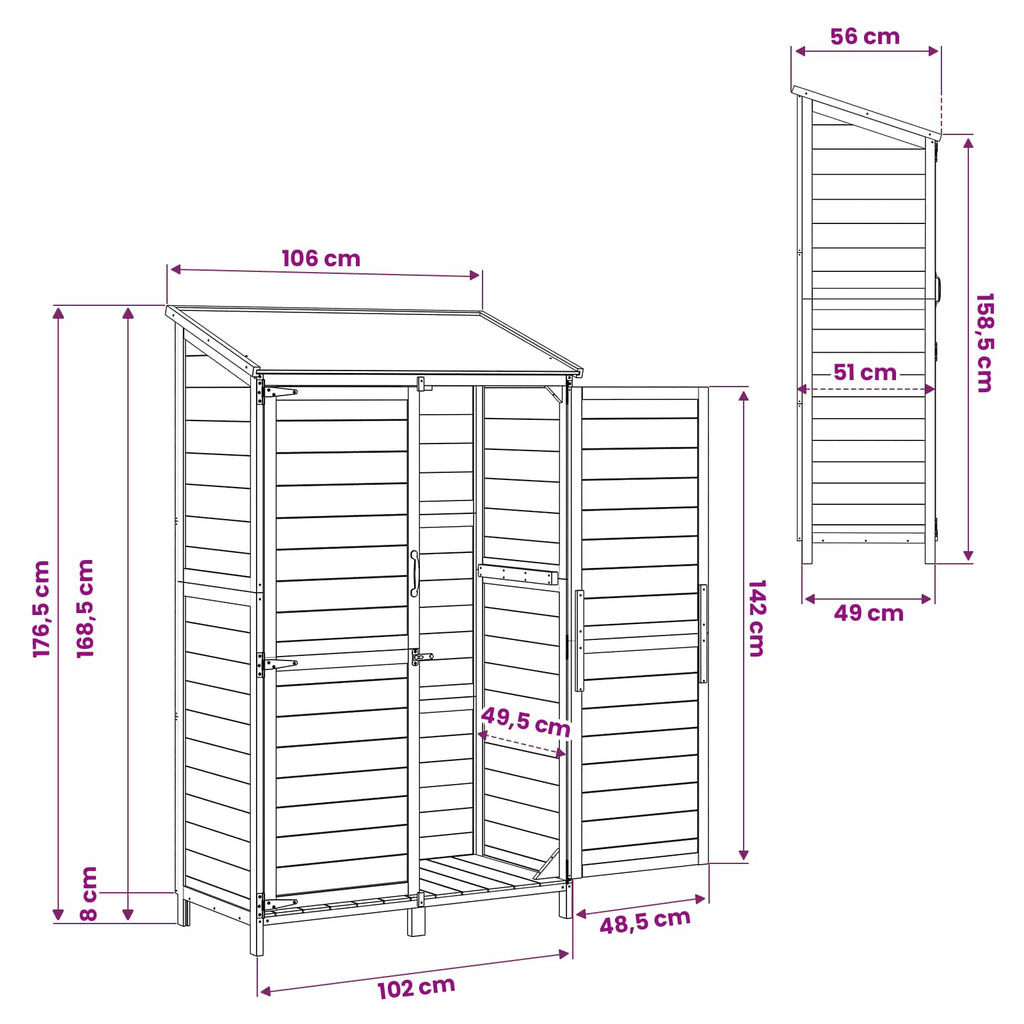vidaXL Shed ogrodowy brązowy 106,5 x 56 x 176 cm Drewno Świerkowe