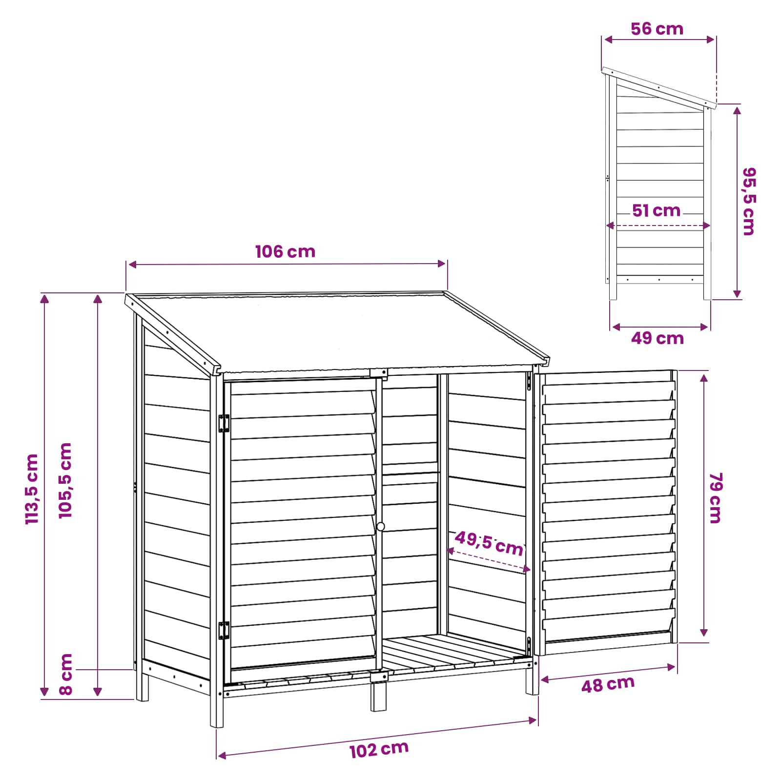 vidaXL Shed ogrodowy Biały 106 x 56 x 113,5 cm Drewno Świerkowe