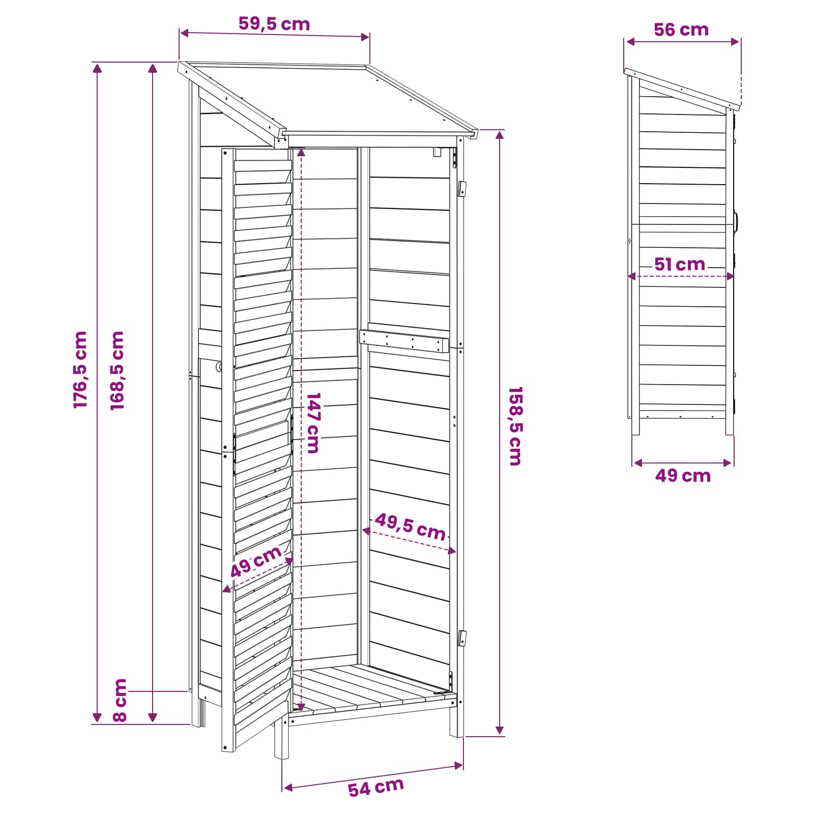 vidaXL Shed ogrodowy z dachem Biały 59 x 56 x 176 cm Drewno Świerkowe