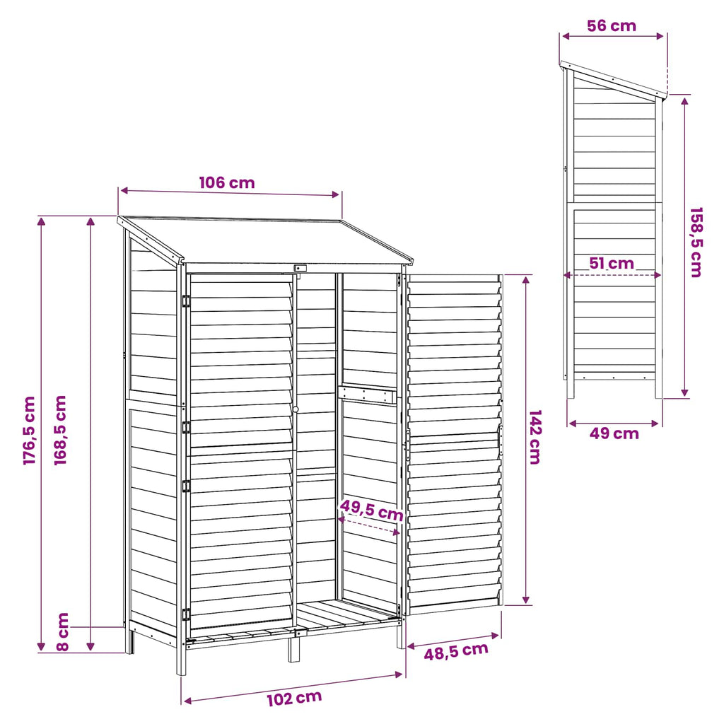 vidaXL Shed ogrodowy Szary 106 x 56 x 176,5 cm Drewno Świerkowe