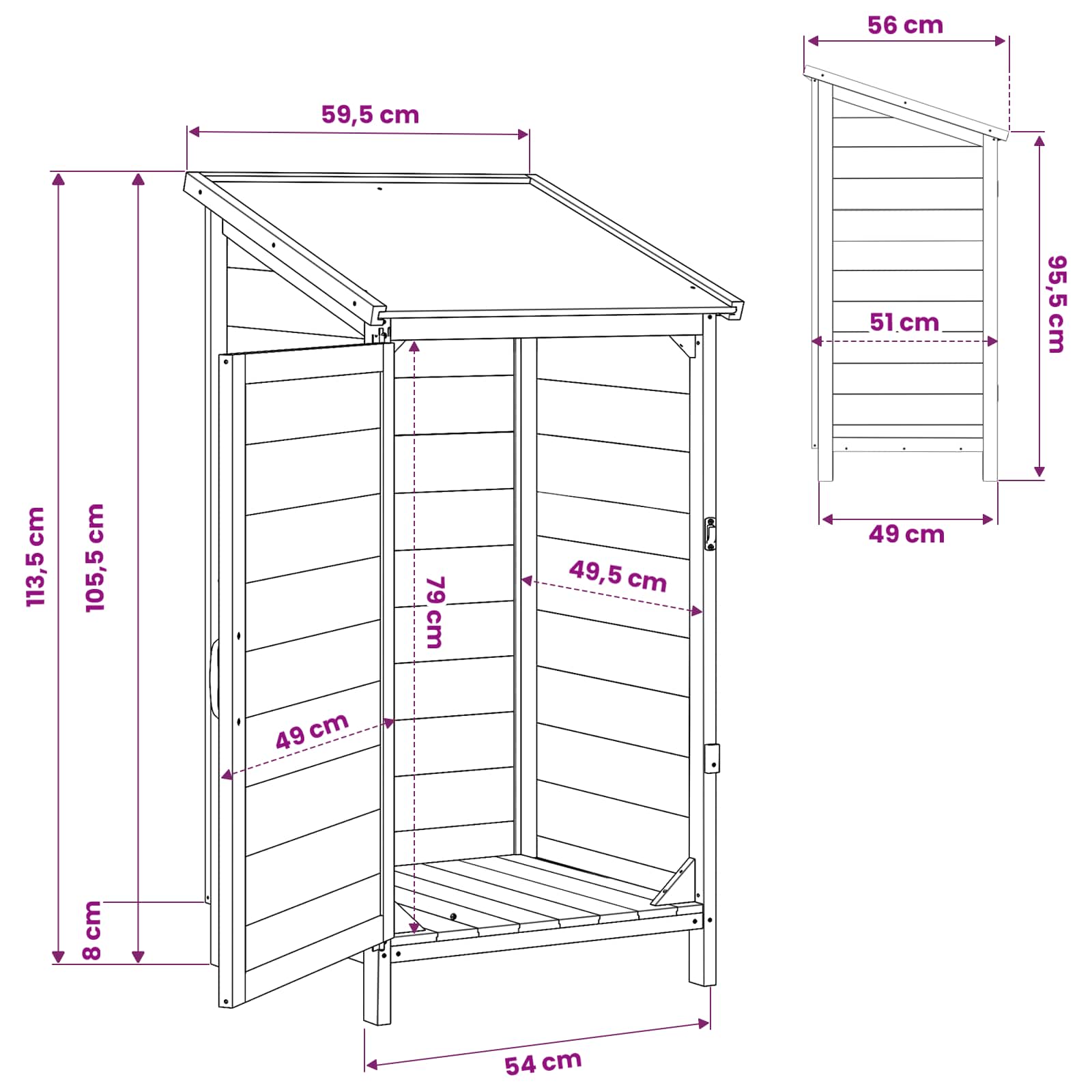 vidaXL Shed ogrodowy Szary 59,5 x 56 x 113,5 cm Drewno Świerkowe
