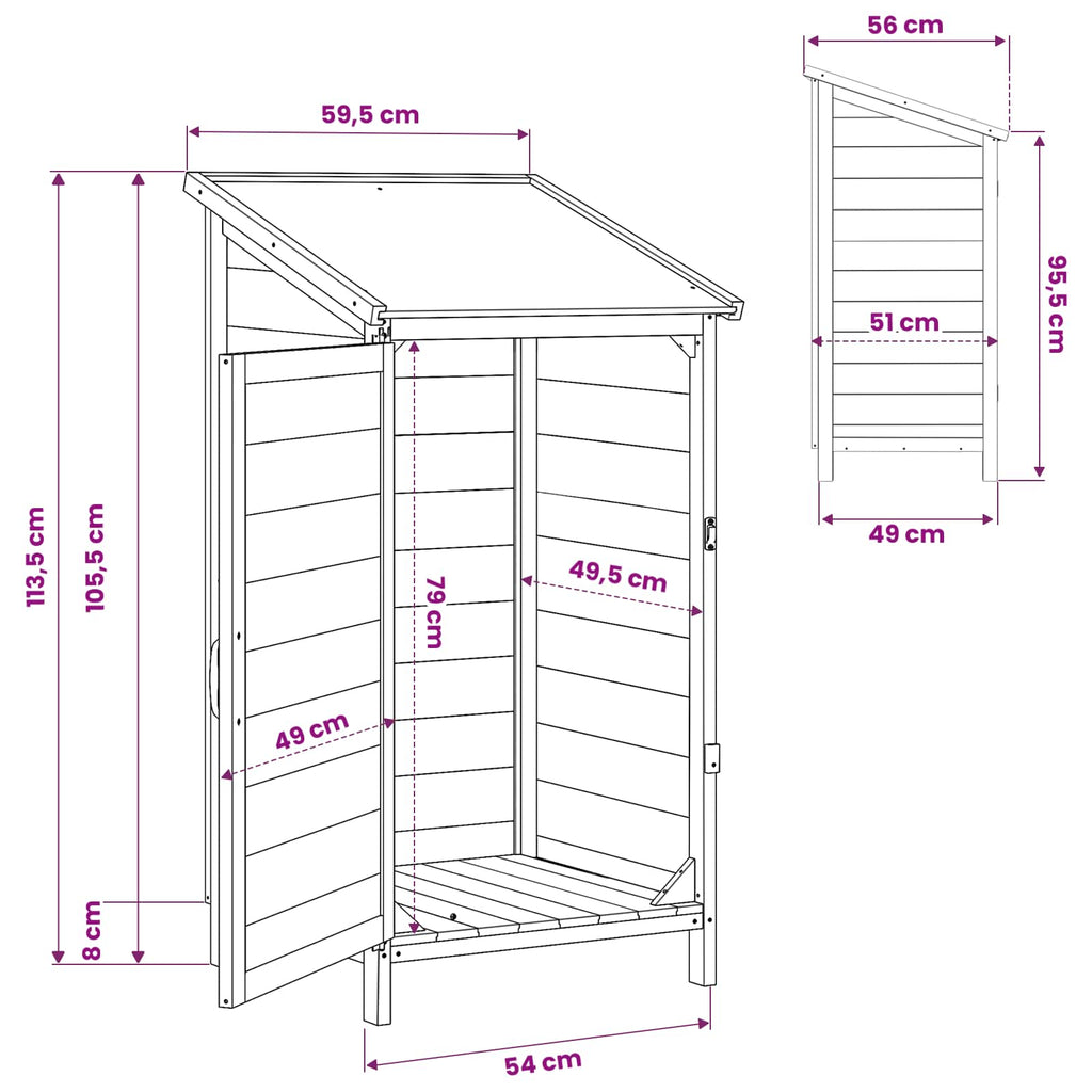 vidaXL Shed ogrodowy brązowy 59,5 x 56 x 113,5 cm Drewno Świerkowe