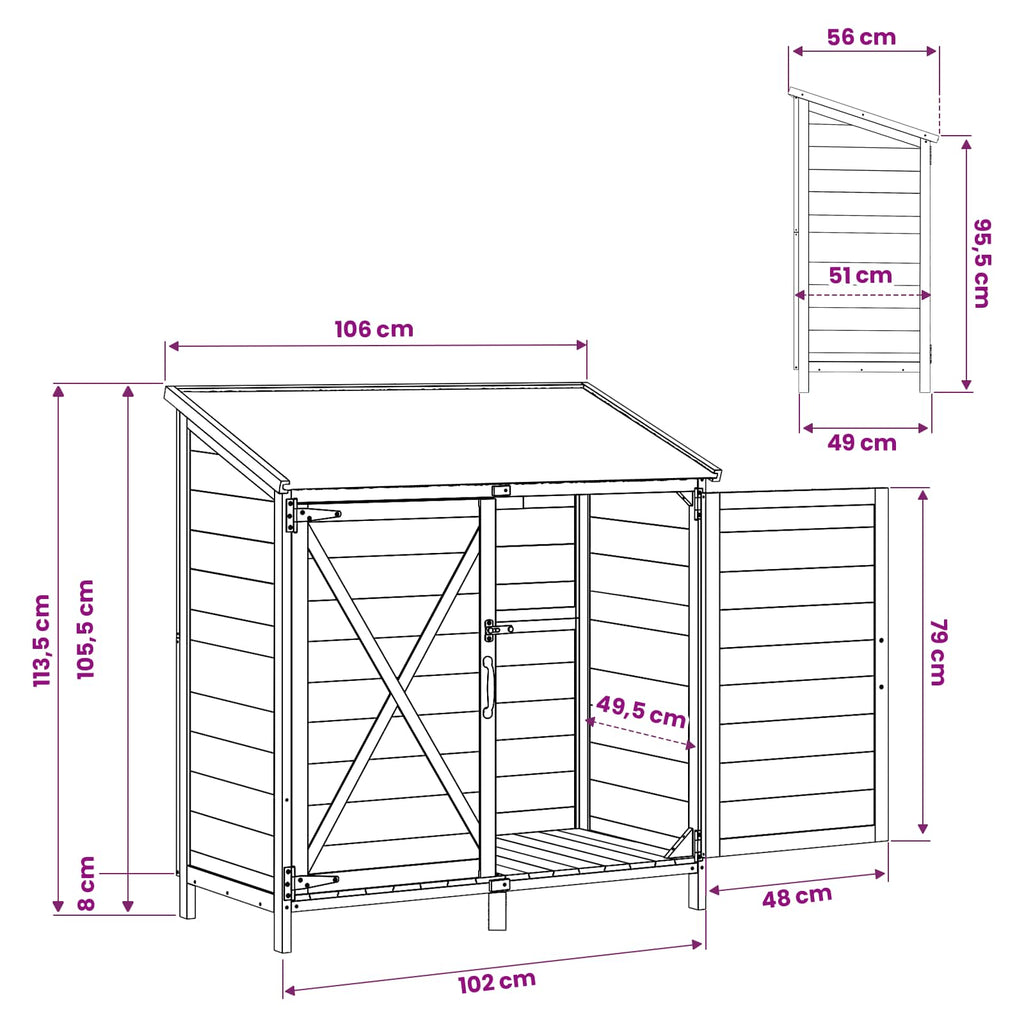 vidaXL Shed ogrodowy Biały 106 x 56 x 113,5 cm Drewno Świerkowe