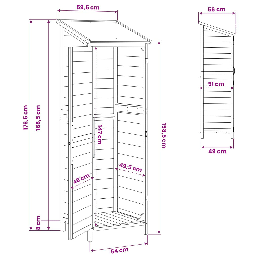 vidaXL Shed ogrodowy Szary 59,5 x 56 x 176,5 cm Drewno Świerkowe
