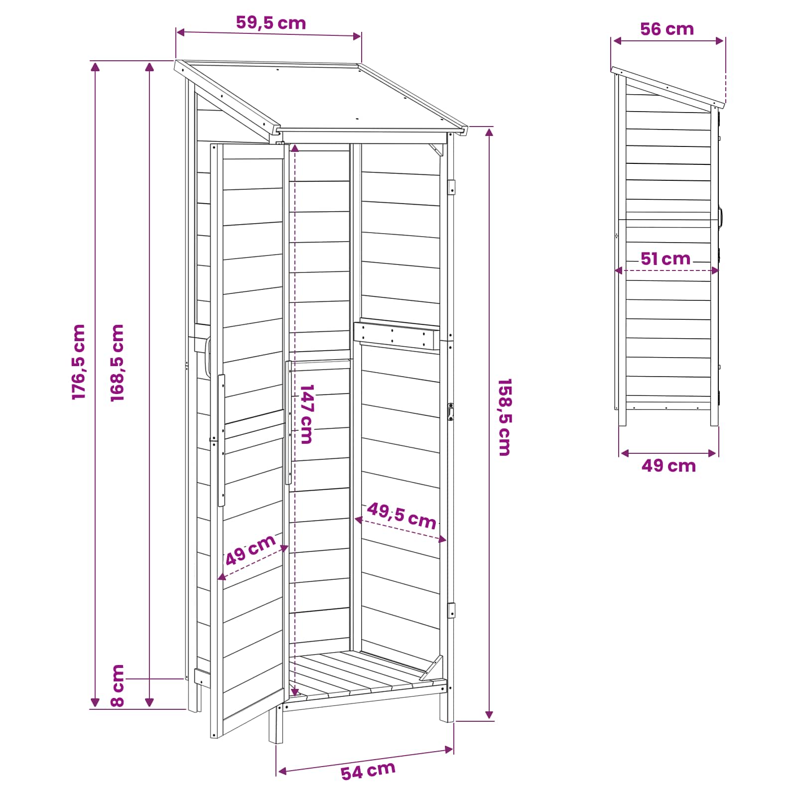 vidaXL Shed ogrodowy Szary 59,5 x 56 x 176,5 cm Drewno Świerkowe