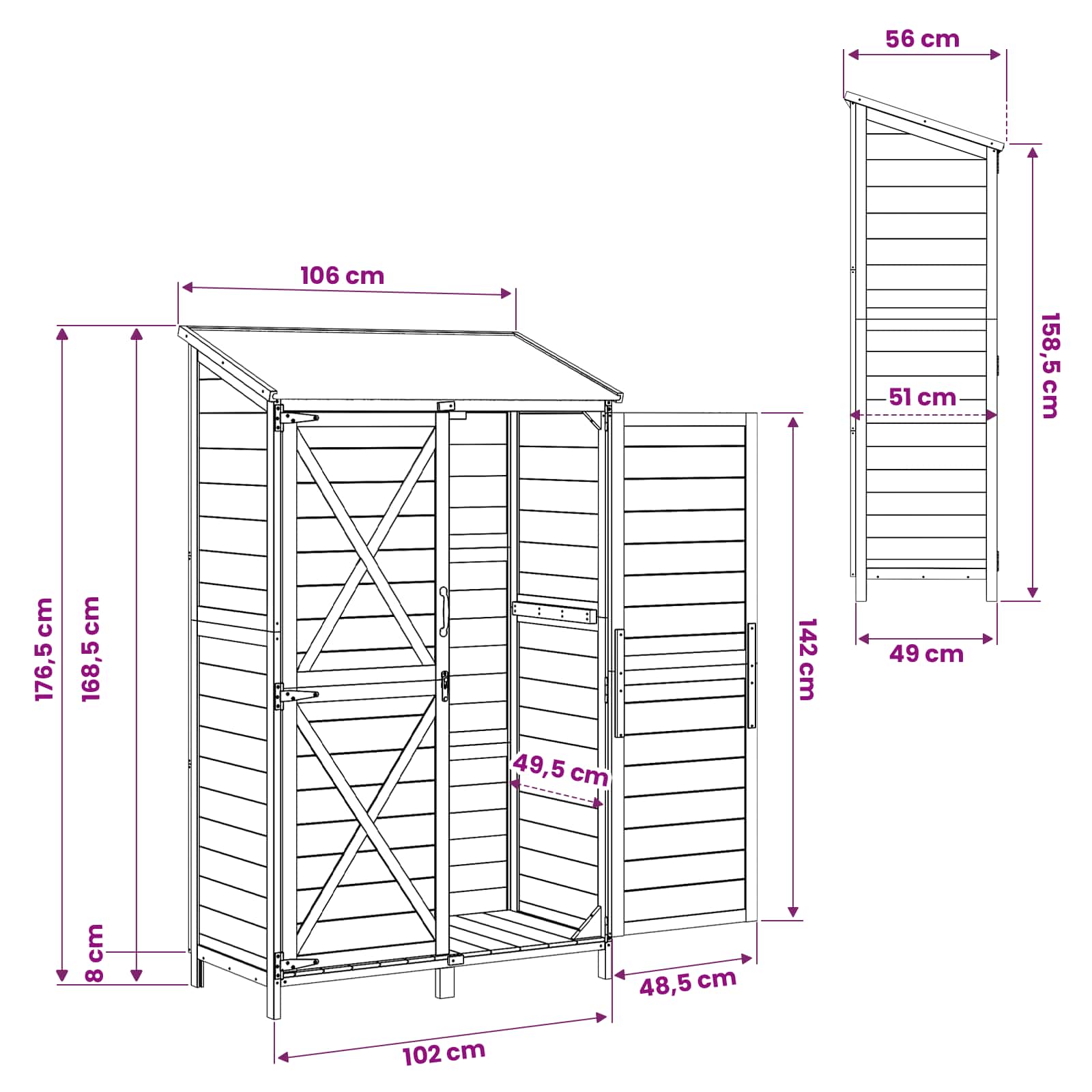 vidaXL Shed ogrodowy Biały 106 x 56 x 176,5 cm Drewno Świerkowe