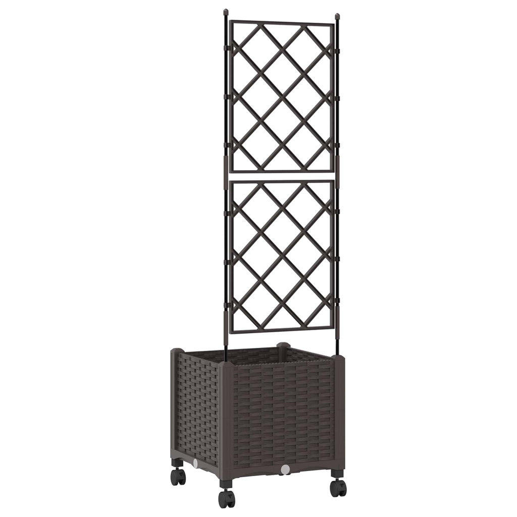 vidaXL Donica ogrodowa z kratką i kółkami brązowy 40 x 40 x 149 cm PP