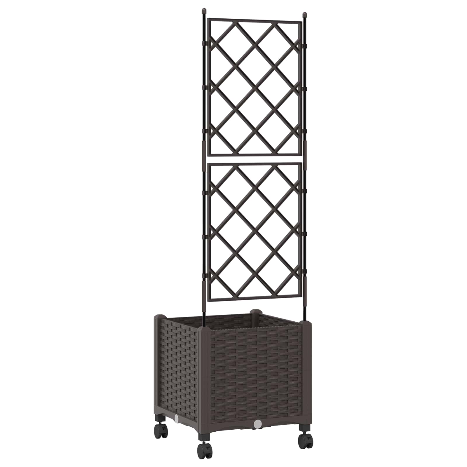 vidaXL Donica ogrodowa z kratką i kółkami brązowy 40 x 40 x 149 cm PP