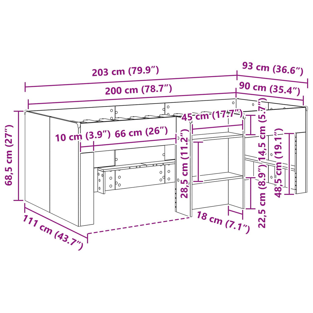 vidaXL Łóżko piętrowe dla dzieci 2 pcs dąb Sonoma 90 x 200 cm