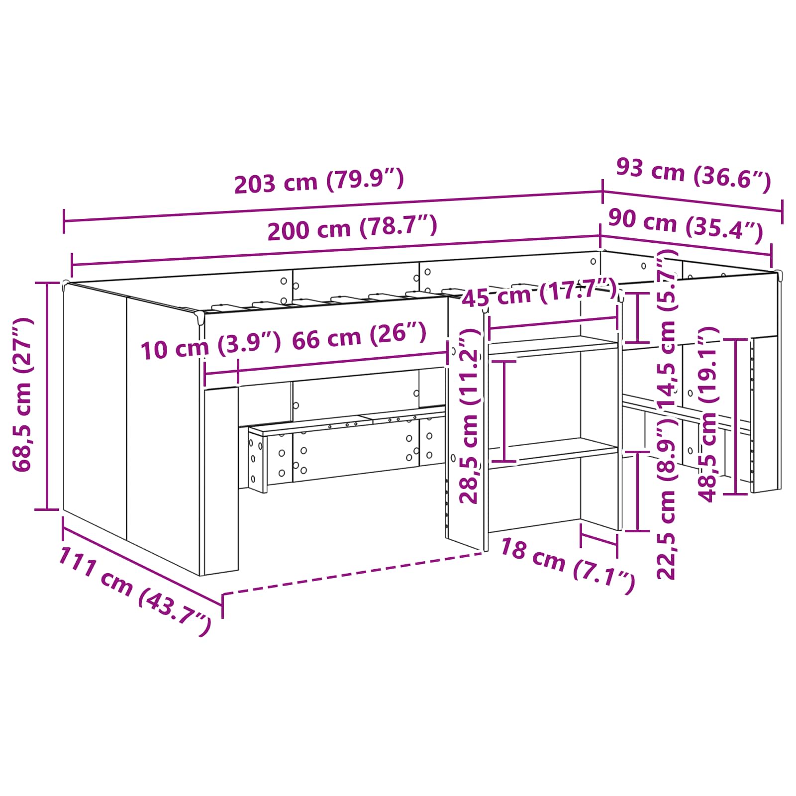 vidaXL Łóżko piętrowe dla dzieci 2 pcs dąb Sonoma 90 x 200 cm