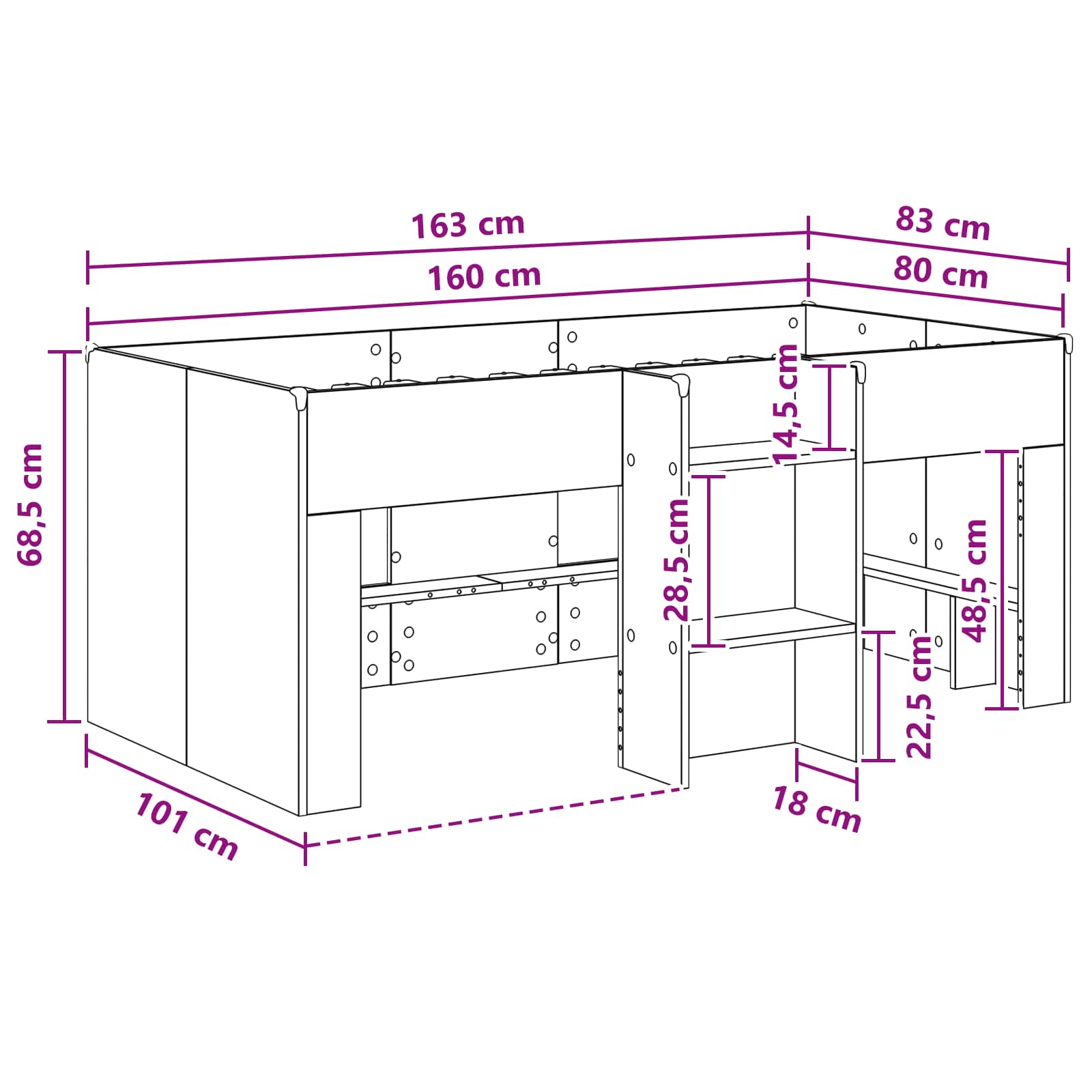 vidaXL Łóżko piętrowe dla dzieci 2 pcs Sonoma 163 x 101,1 x 68,5 cm