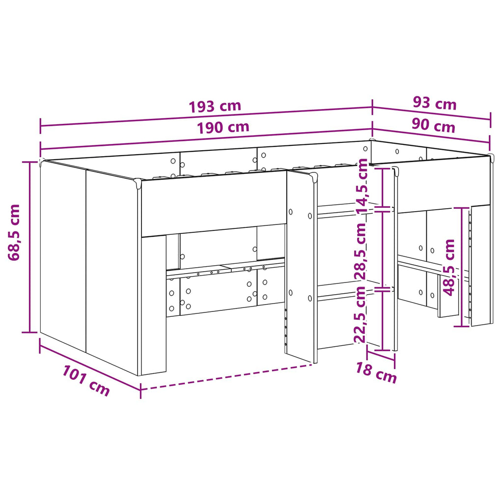 vidaXL Łóżko piętrowe dla dzieci 2 pcs Betonowy szary 90 x 190 cm