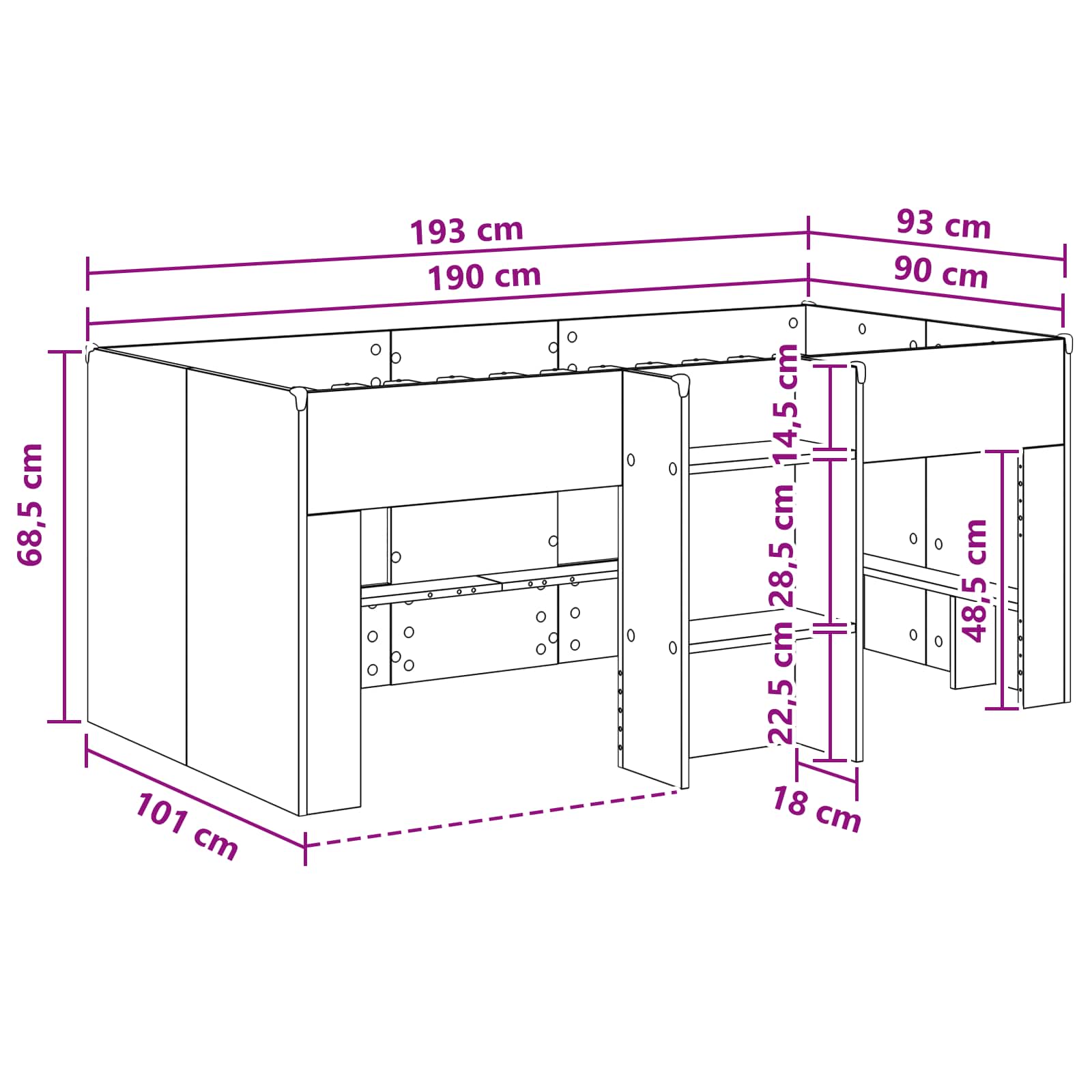vidaXL Łóżko piętrowe dla dzieci 2 pcs Szary Sonoma 90 x 190 cm