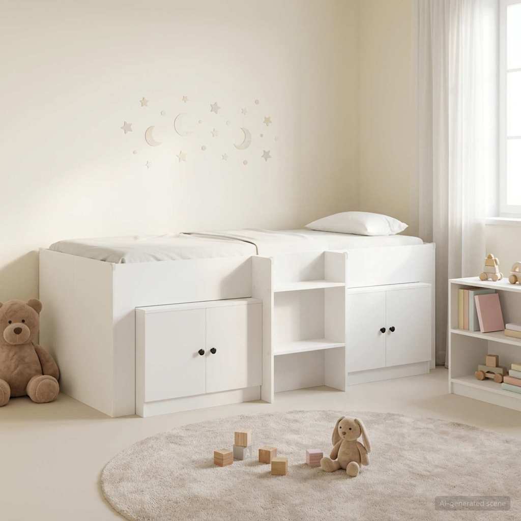 vidaXL Łóżko na podwyższeniu z szafką z przechowywaniem 3 pcs Biały