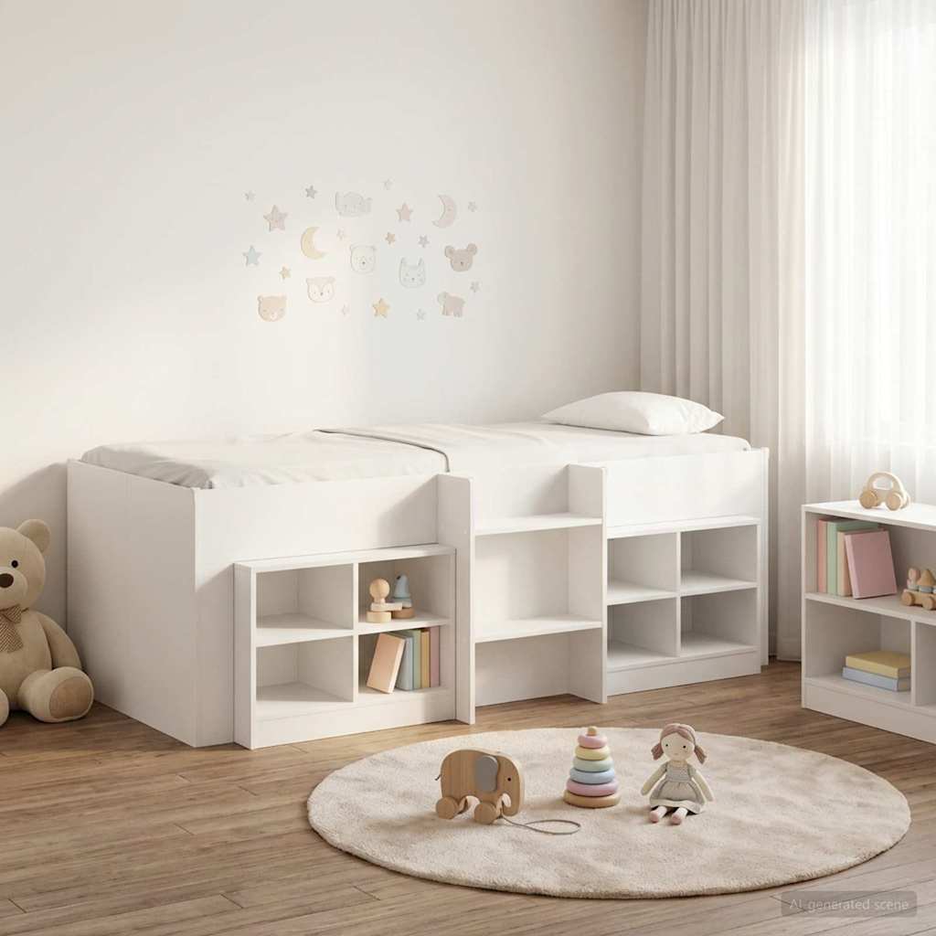 vidaXL Łóżko na podwyższeniu z szafką z półką 3 pcs Biały