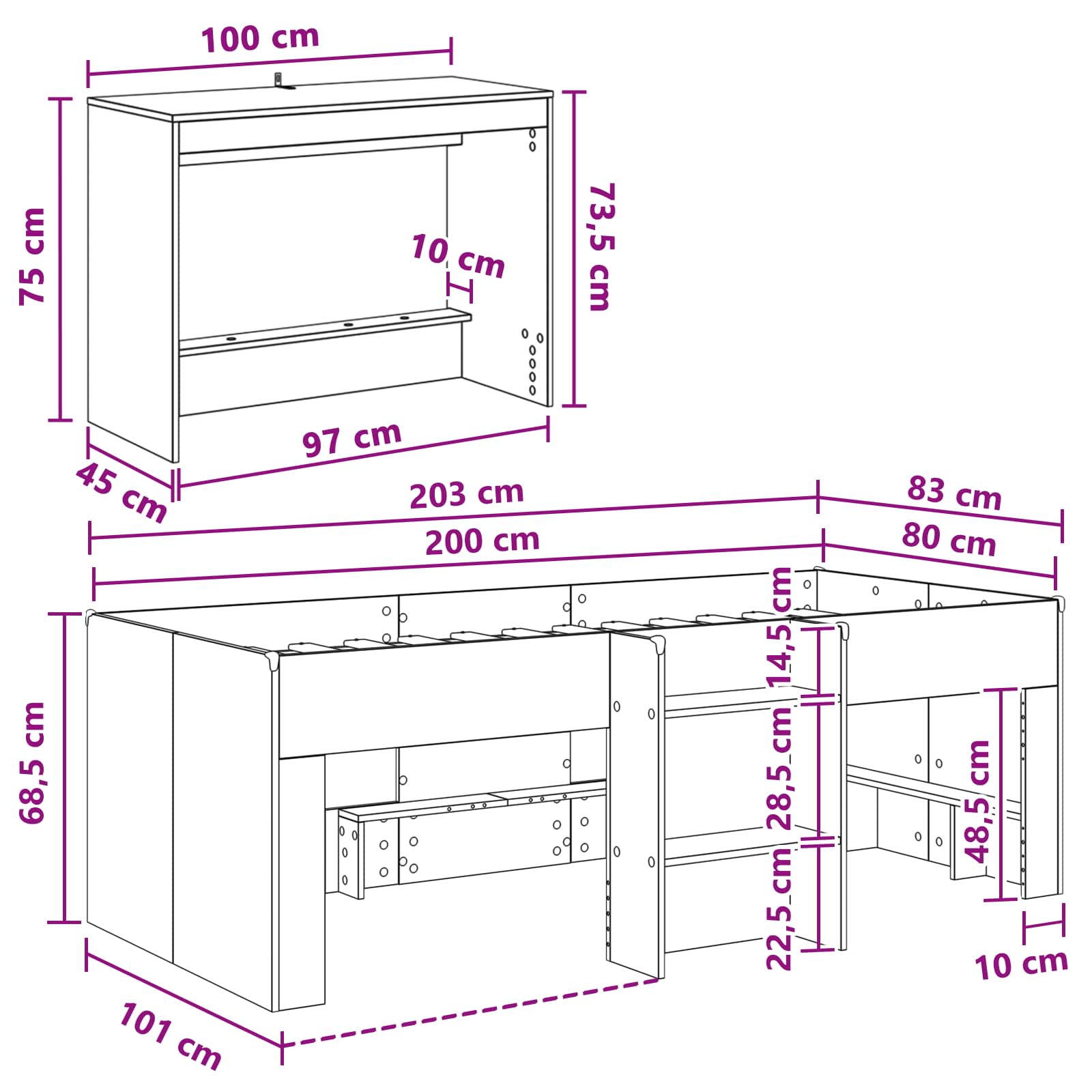 vidaXL Pojedyncze łóżko dla dzieci z biurkiem Biały 80 x 200 cm
