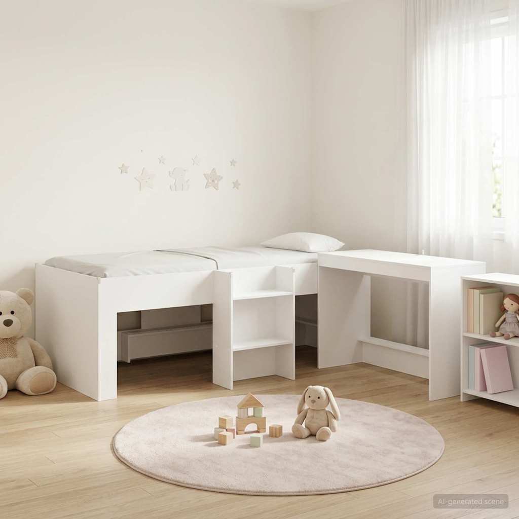vidaXL Stelaż łóżka z biurkiem Biały 90 x 200 cm Drewno inżynieryjne