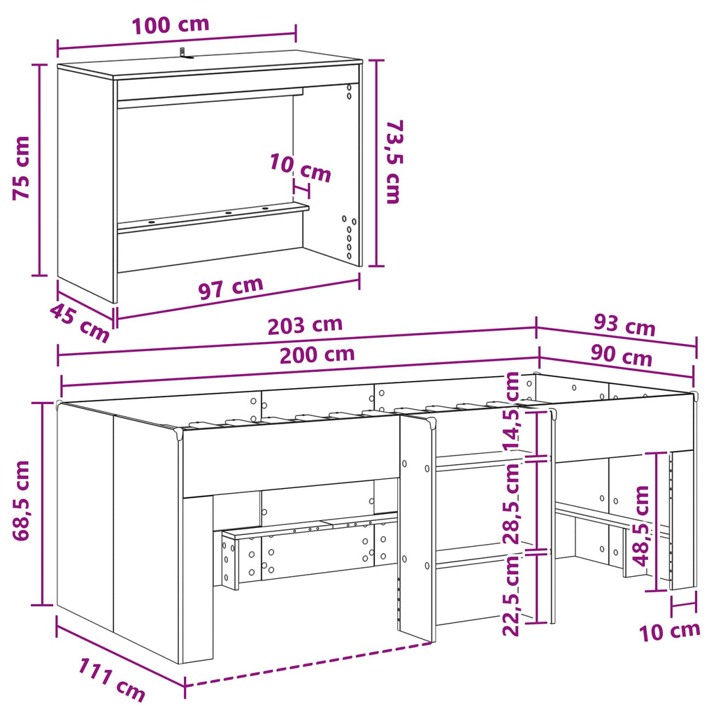 vidaXL Stelaż łóżka z biurkiem Biały 90 x 200 cm Drewno inżynieryjne
