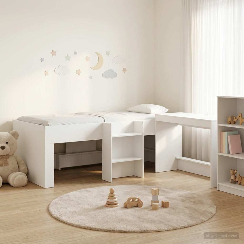 vidaXL Pojedyncze łóżko dla dzieci z biurkiem Biały 98,5 x 200 cm
